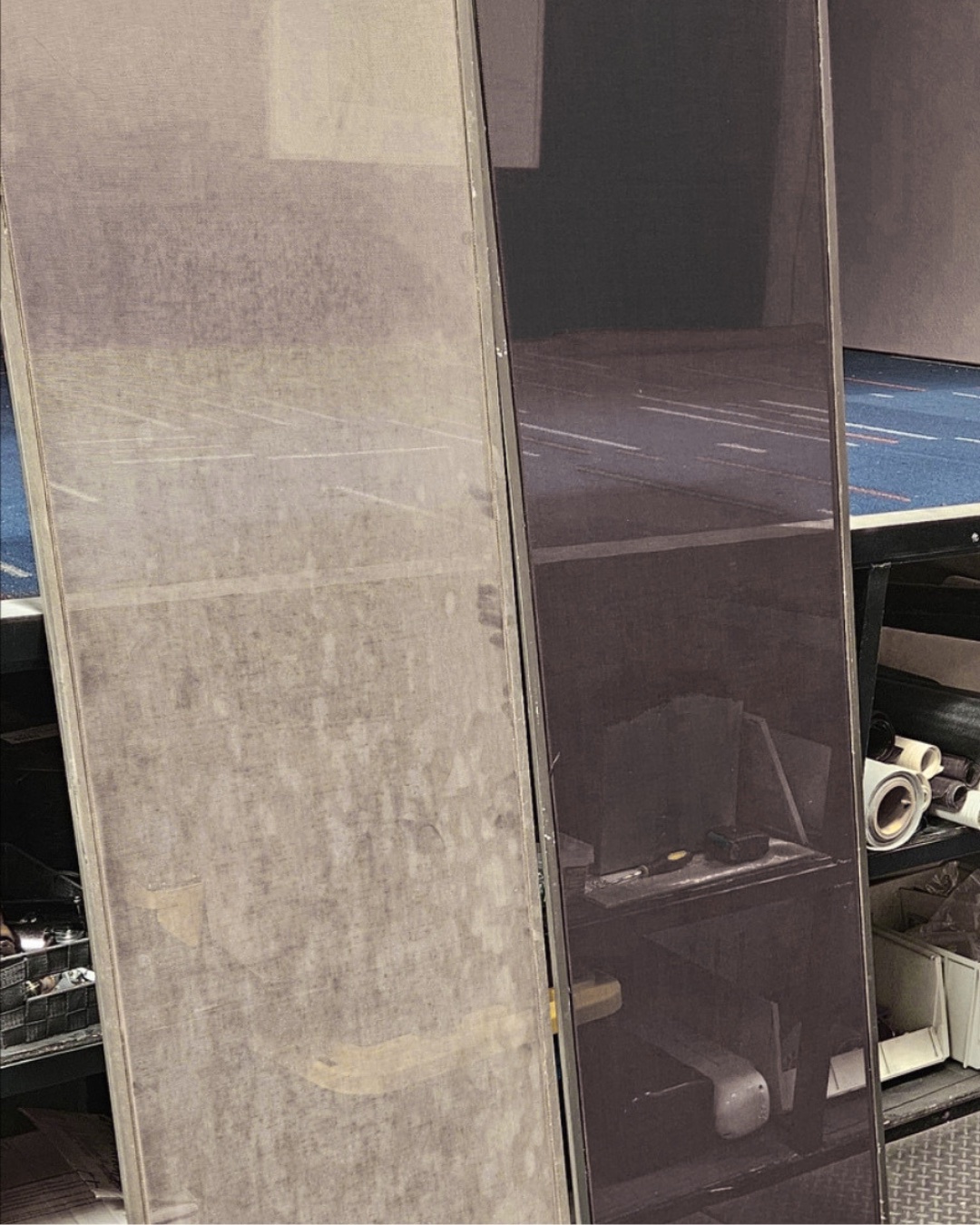 Side by side faded and restored sunscreen panels from a ScreenRevive job in the East Valley