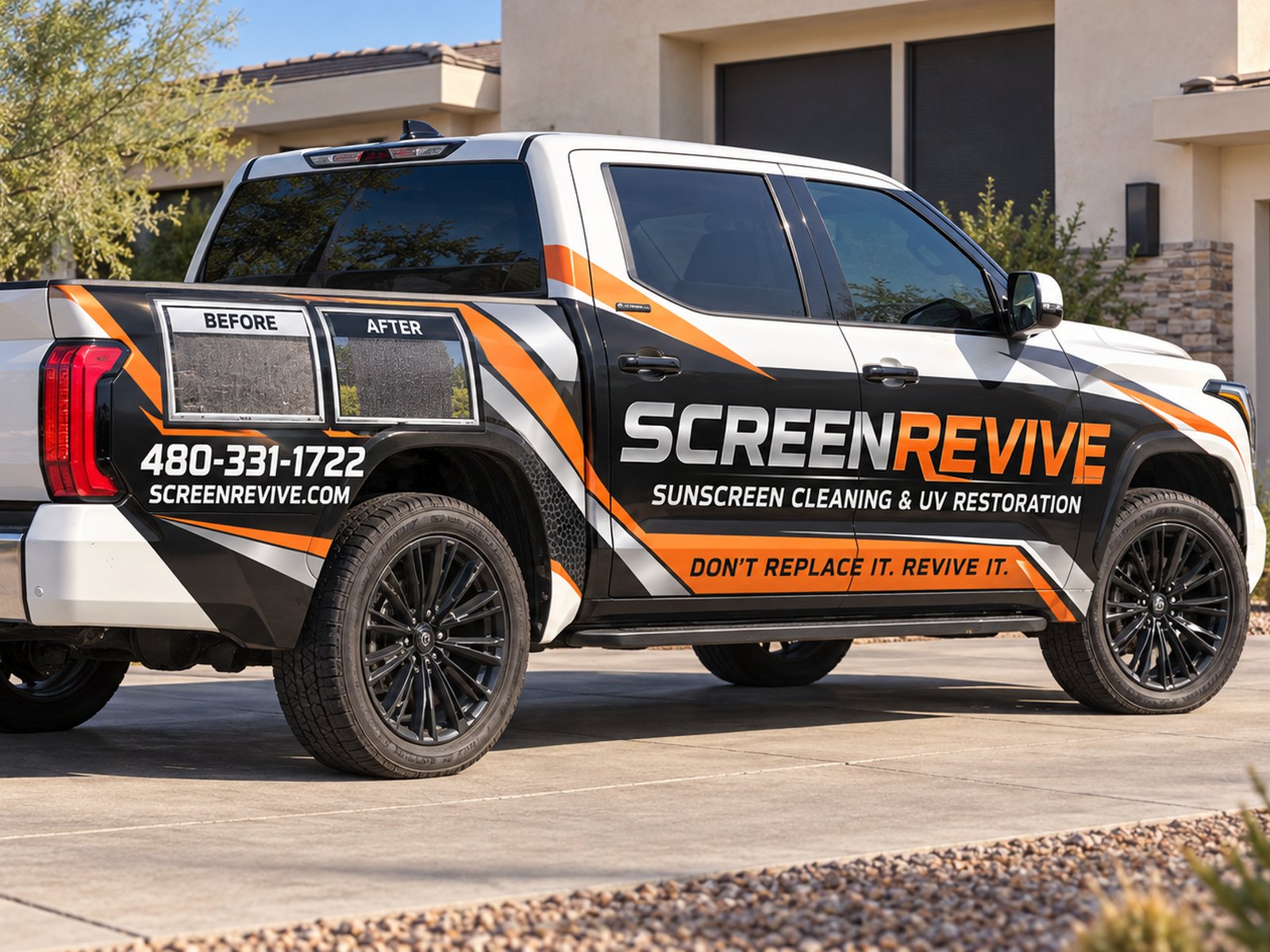 ScreenRevive service truck parked outside a Chandler home